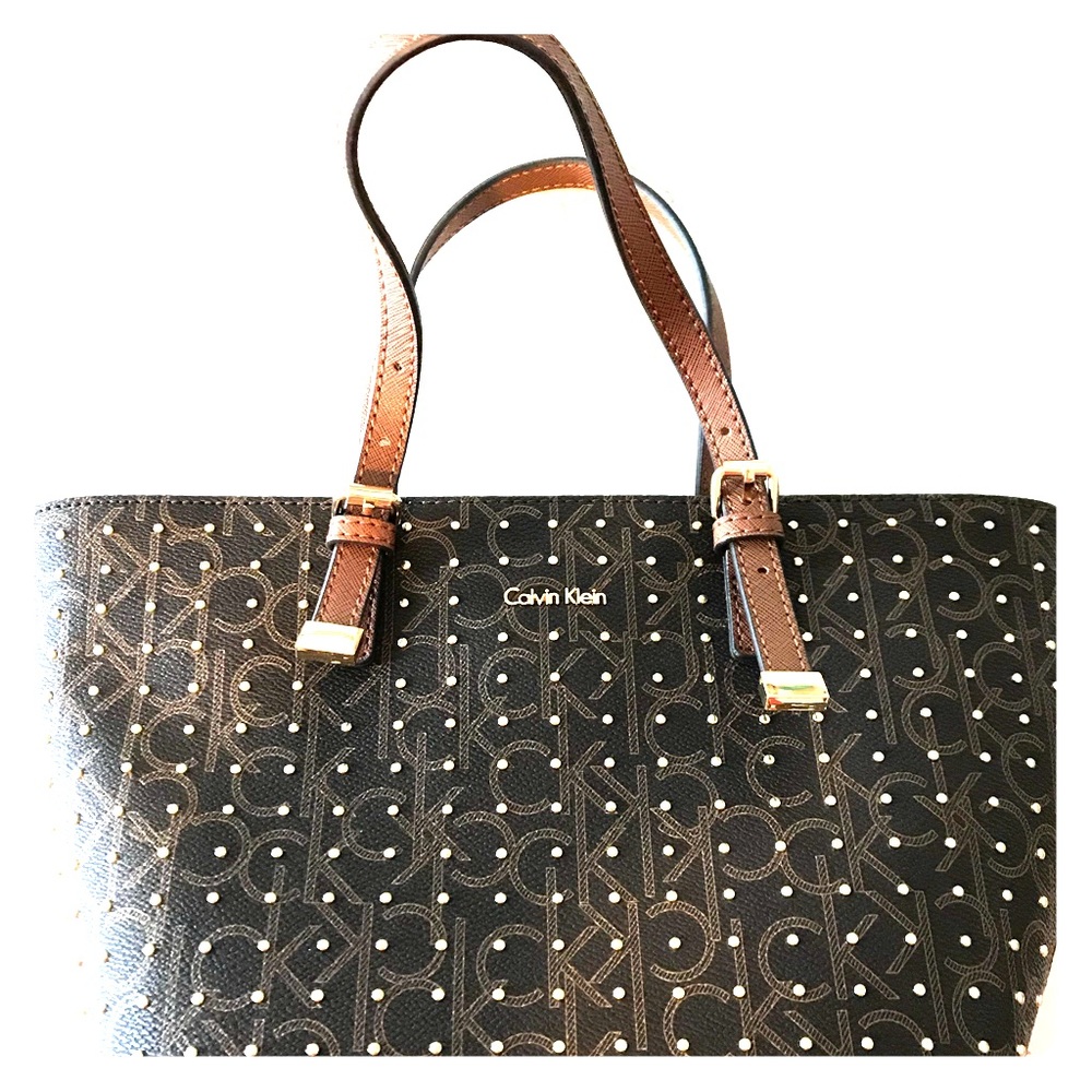 Calvin Klein brown studded crossbody purse